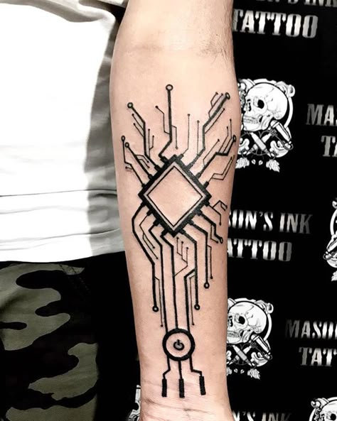 Computer Tattoo, Circuit Tattoo, Hanna Tattoo, Chip Tattoo, Electronic Tattoo, Tech Tattoo, Cyberpunk Tattoo, Style Cyberpunk, Nerdy Tattoos