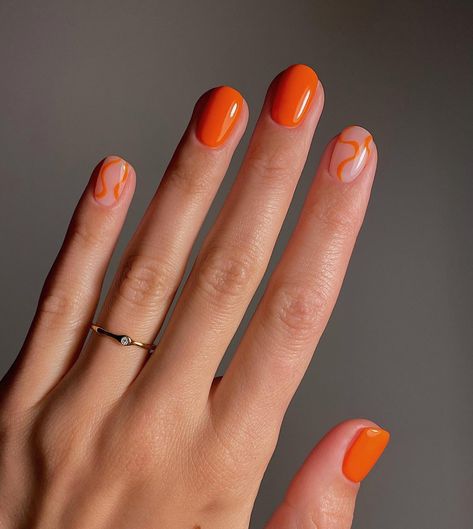 100 Fun Orange Nail Art Designs For A Vibrant Pop Of Color Short Gel Nails Simple Design, Negative Space Summer Nails, Simple Manicure Ideas For Short Nails, Squoval French Tip Nails Color, Simple Short Nail Art Designs, Fun Short Nails Art Ideas, Simple Shellac Nails Designs, Simple Gel Manicure Designs, Short Nail Shellac