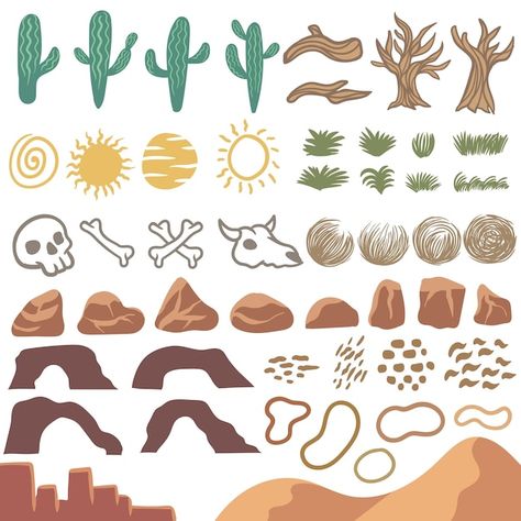 Desert Clip Art, Desert Drawing Ideas, Desert Theme Decor, Desert Drawing Easy, Desert Plants Illustration, Desert Plants Drawing, Desert Landscape Drawing, Desert Motifs, Desert Doodles