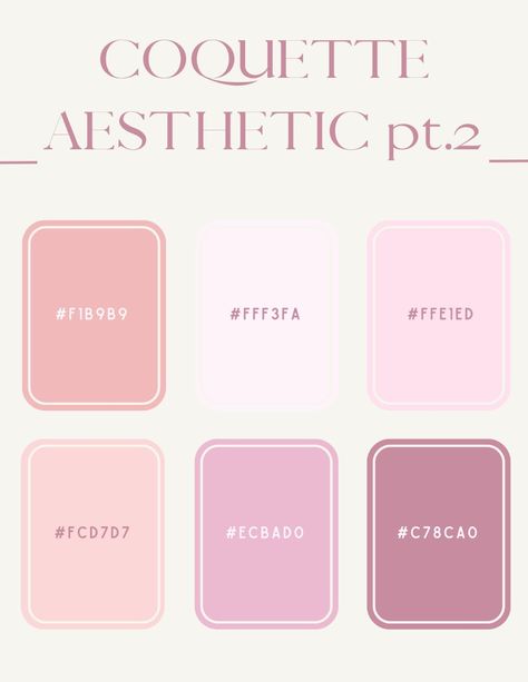 Coquette Aesthetic pt.2 Hex Codes, Color Pallete Aesthetic instagramplanner #dayplannerprintable #printableplanners #cutedigitalplanner🍔. Pink Aesthetic Palette, Coquette Colors, Coquette Color Palette, Goodnotes Hex Codes, Color Pallete Aesthetic, Planner Ideas Aesthetic, Aesthetic Goodnotes, Color Coding Notes, Digital Planner Ideas