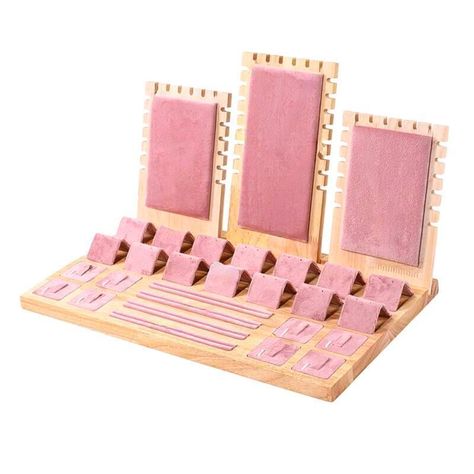 Product: Jewelry Storage Tray Necklace Display Stand Color: Pink Size: 15.3x9.2x9inch Material: Wood Description: - 3 row necklace display stand can display 20 necklaces - Ear studs display holder can display 14 pairs - Ring bracelet display holder can display 8 bracelets and about 20 rings - Made of bamboo and lint for a comfortable and smooth touch - Removable and easy to install without the need for tools - Suitable for personal use and displaying jewelry in shops, galleries, trade shows, and fairs Specification: - Size: about 39cmx23.5cmx23cm/15.35inchx9.25inchx9.06inch Package Includes: 1 Jewelry Display Stand Set Payment, Shipping, Returns: - payment only - Items will be combined into one order for payment convenience - Payment must be made within 7 days, or an Unpaid Dispute will be Wooden Jewelry Display, Necklace Jewelry Display, Jewelry Tray Display, Jewelry Display Stands, Bracelet Display, Necklace Display, Beauty Crafts, Jewelry Tray, Jewelry Storage