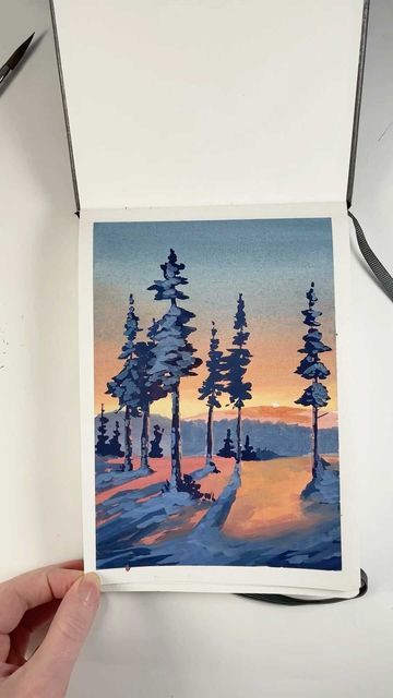 Guache Winter Painting, Gouache Sketchbook, Gouache Winter Painting, Fantasy Gouache Painting, Snow Gouache Painting, Glorious Gouache, Waterfall Gouache, Gouache Art, Painting Art Lesson