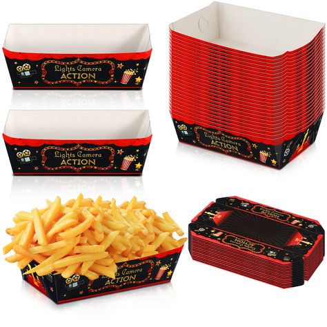 PRICES MAY VARY. Adequate Quantity: there are 30 pieces movie night food trays colored with red, white and yellow, in each package, and the abundant quantity allows you to choose any one you like to use without worry about substitution Movie Night Themed Design: the heavy duty black and red paper trays are printed with words of 'Lights, Camera, Action', as well as some other related movie themed patterns, with bright red colors to create strong movie theater party vibes Appropriate Size and Mate Movie Theater Birthday Party, Movie Theme Decorations, Movie Theater Birthday, Movie Theatre Birthday Party, Movie Theater Party, Movie Theme Birthday Party, Hollywood Party Decorations, Movie Night Theme, Movie Night Food