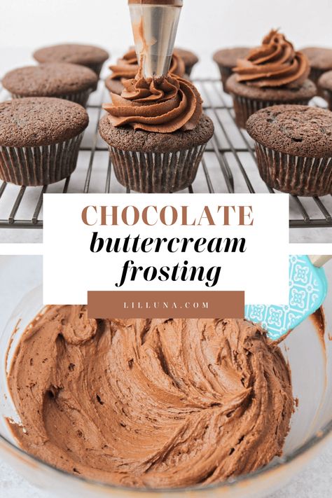 This chocolate buttercream frosting recipe is the fluffiest, creamiest homemade frosting! You’ll never want store-bought frosting again! #chocolatebuttercream #frosting #buttercream #cake #dessert Best Chocolate Frosting Recipe, Chocolate Buttercream Frosting Easy, Homemade Chocolate Buttercream Frosting, Chocolate Buttercream Frosting Recipe, Frosting Buttercream, Homemade Chocolate Frosting, Buttercream Chocolate, Chocolate Frosting Recipes, Chocolate Sheet Cake