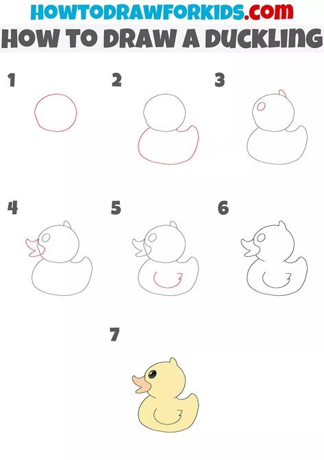 How to Draw a Duckling - Easy Drawing Tutorial For Kids Duck Tutorial Drawing, How To Draw A Duck Step By Step Easy, How To Draw A Duckling, How To Draw A Duck Easy, How To Draw A Rubber Duck, Duckling Drawing Easy, Duck Doodle Easy, How To Draw A Duck Step By Step, How To Draw Ducks