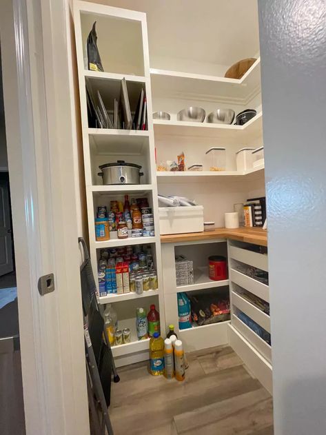 Our Custom Walk-in Pantry Progress and Reveal | DIY 62 Ikea Pantry, Butcher Block Countertop, Diy Ikea, Butcher Block Countertops, Ikea Diy, Walk In Pantry, Ikea Hack, Butcher Block, Walk In