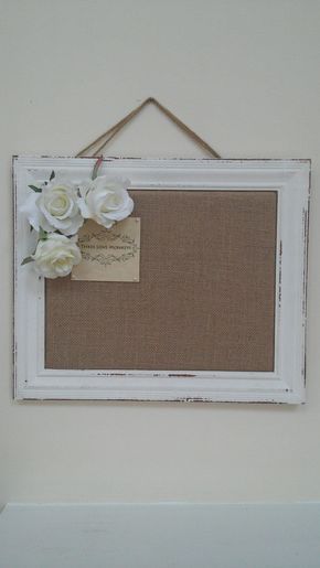 Burlap Bulletin Boards, Pin Board Ideas, Office Bulletin Boards, Chic Office Space, Diy Bulletin Board, Diy Cork Board, Shabby Chic Office, Mdf Panel, Bulletin Board Decor