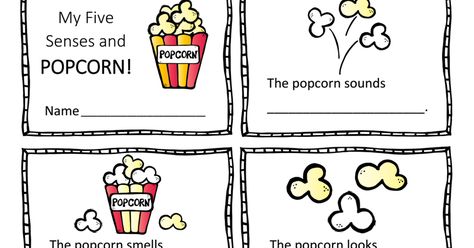 My Five Senses and Popcorn.pdf Five Senses Craft, Mini Book Printable, 5 Senses Worksheet, Five Senses Preschool, 5 Senses Activities, Senses Preschool, My Five Senses, Toddler Lessons, Senses Activities