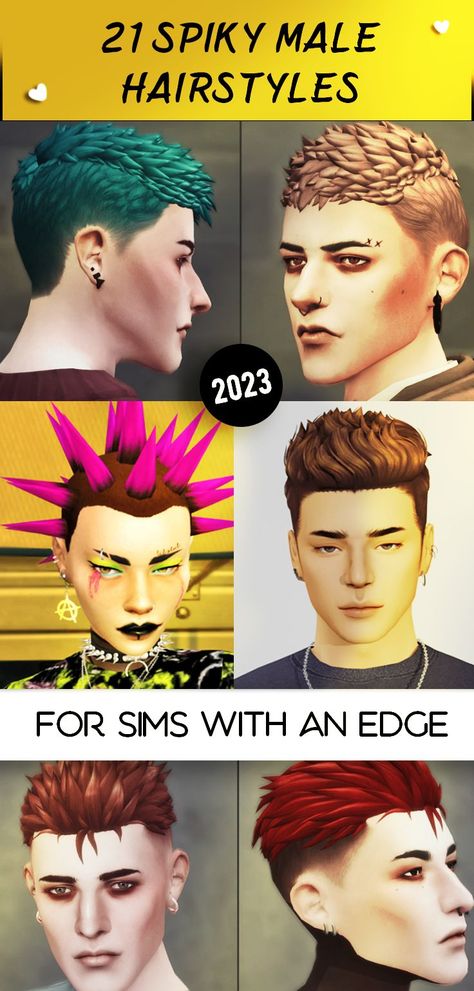 spiky hair Punk Spikes Hair, Sims 4 Cc Finds Male, Punk Spikes, Spikey Hair, Male Sims, Spiky Hairstyles, Sims 4 Hair Male, Male Hairstyles, Sims 4 Male Clothes