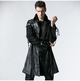 Black Long Sleeves Leather Gothic Trench Coat For Men Victorian Steampunk Fashion, Gothic Trench Coat, Steampunk Mode, Stage Style, Moda Steampunk, Steampunk Coat, Retro Stage, Gothic Mode, Gothic Coat