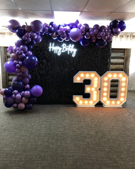 Birthday backdrop balloon garland purple birthday backrop Black And Purple 30th Birthday, Purple And Black 30th Birthday, Dark Purple Balloon Garland, 30th Birthday Purple Theme, Purple And Black 21st Birthday, Black And Purple Theme Birthday Party, Black And Purple Backdrop, Purple 30th Birthday Ideas, Dark Purple Birthday Decorations