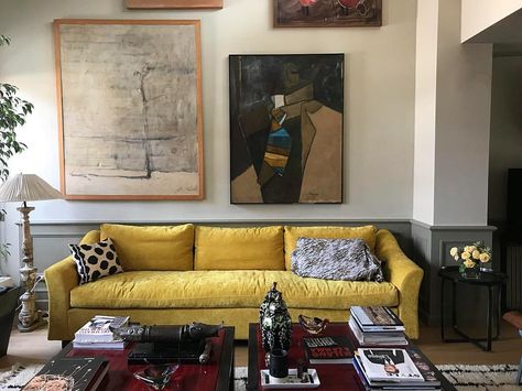 A sumptuous yellow velvet for this custom sofa. #placesmilano #interior #interiordesign #homedecor #customdesign #sofa #sittingroom Mustard Velvet Sofa, Yellow Velvet Sofa, Dream Couch, Art Deco Room, Yellow Couch, Yellow Sofa, Velvet Couch, Custom Sofa, Dream Apartment