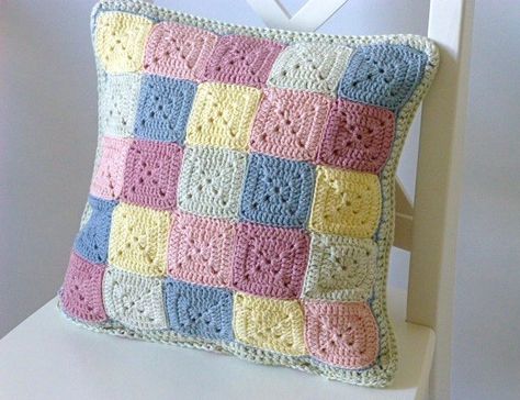 pastel crochet cushion cover | All the little squares in time for Easter Crochet Blanket Diagram, Crochet Pillow Case Pattern, Crochet Pillow Cases, Crochet Scarf Easy, Crochet Coasters Free Pattern, Crochet Purse Pattern Free, Crochet Poncho Free Pattern, Crochet Cushion Cover, Knitting Patterns Free Hats