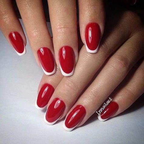 Red Nails White Tips, Nails Red And White, White French Tip Nails, French Manicure Acrylic Nails, Nails With Red, Prom Nails Red, Bad Nails, Red And White Nails, Red Tips