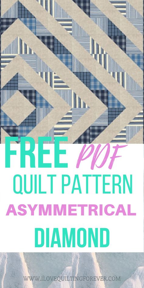 Learn how to quilt Asymmetrical Diamond Quilt. Here is the FREE Quilt "PDF" Pattern of a Scrap Quilt. Diamond Quilt Pattern, Diagonal Quilt, Baby Quilt Tutorials, How To Quilt, Quick Quilt, Scrap Quilt Patterns, Beginner Quilt Patterns, Quilt Border, Scrap Quilt