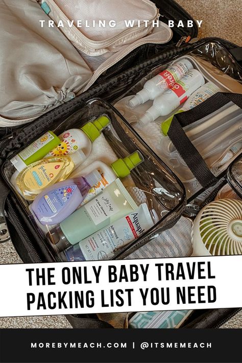 A picture of baby travel essentials packed in a suitcase. Packing For An Infant, Newborn Vacation Packing List, Packing List For Travel With Baby, 6 Month Travel Packing List, Traveling With Newborn Packing Lists, Infant Vacation Packing List, Family Trip Packing List, Packing Formula For Travel, Infant Travel Hacks