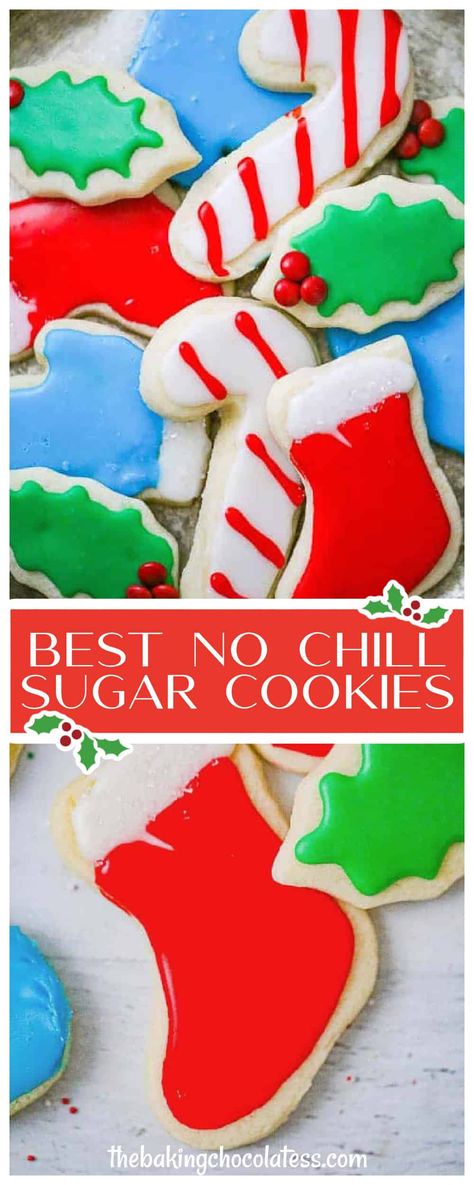 Best No Chill Sugar Cut Out Cookies No Chill Cut Out Sugar Cookies, No Chill No Spread Sugar Cookies, Sugar Cooking Icing, Roll Out Sugar Cookie Recipe, Sugar Cut Out Cookies, No Chill Sugar Cookies, Roll Out Sugar Cookies, Cut Out Sugar Cookies, Homemade Brownies Easy