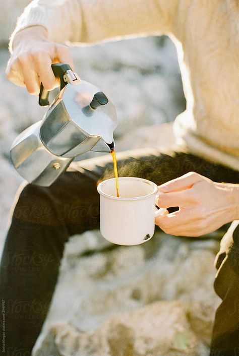 unrecognizable man pouring out a cup with hot coffee from a moka pot #stocksy #sonyakhegay Moka Pot Drawing, Moka Pot Photography, Moka Coffee Pot, Espresso Moka Pot, Moka Pot, Stove Top Espresso, Hot Coffee, Coffee Maker, Portfolio