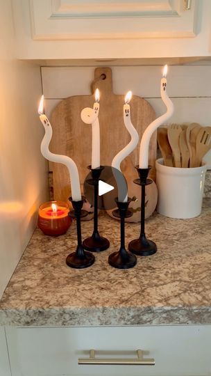 7.5M views · 102K reactions | DIY spooky ghost candles! 👻 Comment GHOST and I’ll send you links to all of My supplies. These were so simple to make and perfect for Halloween decor!Get some wax candle sticks. Soak them in warm water about 15 minutes. Then once they have softened up start molding them. Keep them in the water while molding them or they will harden back up and break. Once you are done molding them, draw a spooky face on them and that’s it!!👻#falldecorations #diyfalldecor #falldecoratingideas #fallhomedecor #falldecorating #diyhalloween #halloweendecoration #halloweendecor #spookyseason #halloweeniscoming #spookyseason👻 #halloweencountdown #spookyszn #halloweendiy #easydiy | Our Winton home | Our Winton home · Original audio Holiday Crafts Halloween, Holiday Crafts Gifts, Ghost Candles, Carving Pumpkins, Halloween Countdown, Candle Sticks, Spooky Ghost, Halloween Diy Crafts, Halloween Deco