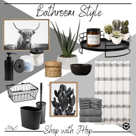 Bathroom decor from Amazon, Target and Walmart. http://liketk.it/3qdZy @liketoknow.it #liketkit #LTKhome #LTKunder100 #bathroom #bathroomdecor Small Men Bathroom Ideas, Guys Restroom Ideas, Bathroom Masculine Ideas, Bathroom Decor With Black Accents, Masculine Boho Bathroom, Cute Bathroom Themes Modern, Black Accent Bathroom Decor, Bathroom Decor For Men Ideas, Bathroom Decor Masculine