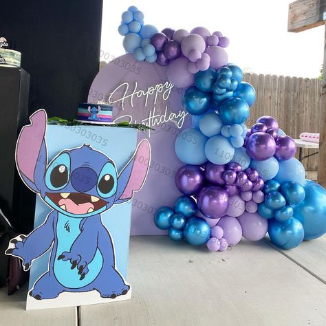 127pcs Lilo & Stitch Theme Birthday Party Balloons Garland Kit 32inch Rose Gold Number Foil Ball Stitch Party Theme Ideas, Stitch Disney Birthday Party, Stitch Balloons, Stitch Theme Party, Stitch Balloon Garland, Stitch Balloon Decoration, Stitch Birthday Backdrop, Lilo And Stitch Birthday, Stitch Baby Shower Theme Boy