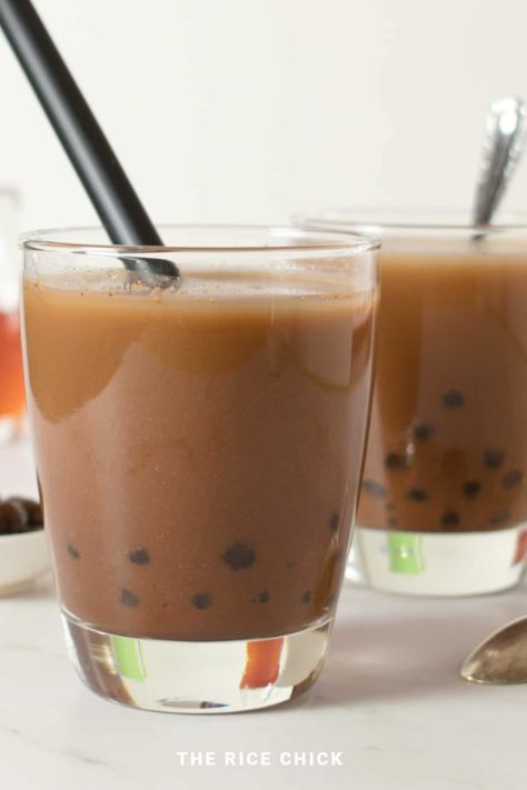 Chocolate Boba - The Rice Chick Chocolate Boba, Boba At Home, Boba Recipe, Milk Chocolate Recipes, Boba Pearls, Drink Recipes Nonalcoholic, Holiday Drink, Delicious Drink Recipes, Tapioca Pearls