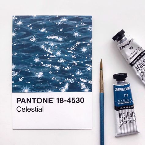 Blue Gouache Painting, Pantone Card Art, Pantone Card Painting, Pantone Postcard Painting, Pantone Postcards, Paint Swatch Art, A Level Art Sketchbook, Gouache Art, Postcard Art