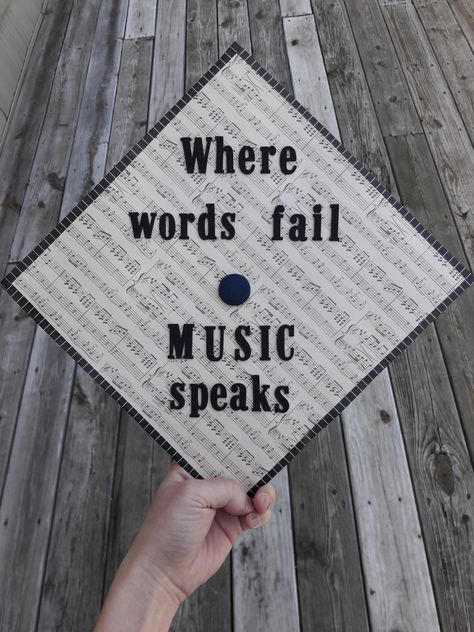 Music Graduation Cap Ideas, Music Major Graduation Cap, Music Grad Cap Ideas, Grad Cap Ideas Music, Theater Graduation Cap, Musical Graduation Cap, Music Grad Cap, Graduation Cap Designs Music, Music Graduation Cap