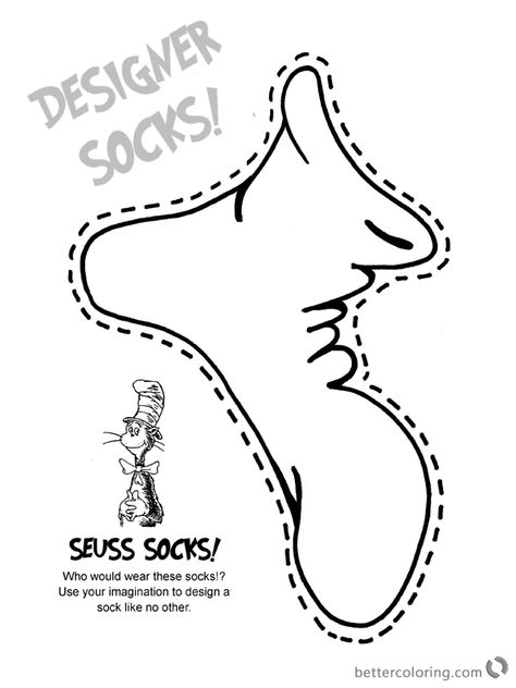 Fox in Socks by Dr Seuss Coloring Pages Designer Socks printable Dr Seuss Socks, Socks Printable, Socks Template, Dr. Suess, Dr Seuss Preschool Activities, Dr Seuss Coloring Pages, Dr Seuss Art, Dr Seuss Preschool, Fox In Socks