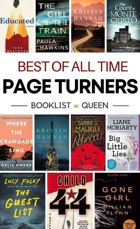 Page turners are some of the most fun books to read, keeping you glued to the pages waiting to find out what's next. Find all the best page turners for you to read, from the best page turners of all time to the top page turners of 2021. Must Read Books Of All Time Classic, Best Books For Bookclub, Best Classic Books To Read, Best Fictional Books To Read, Top Books To Read 2023, Top Books To Read For Women, 2023 Books To Read, Good Book Club Books, 2024 Books To Read