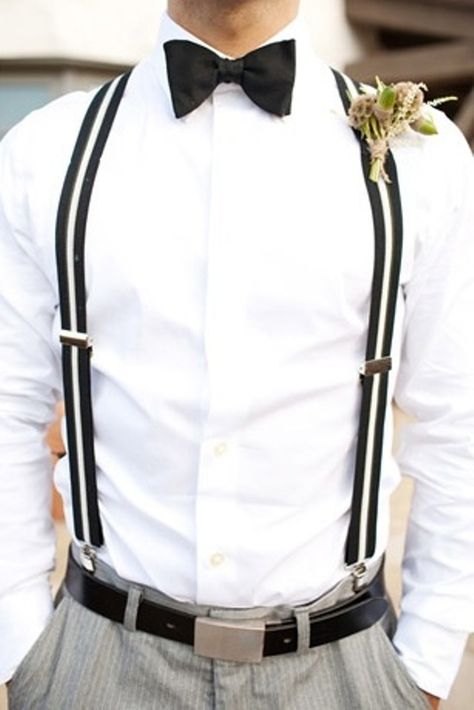 23 Stylish Groom’s Outfit Ideas With Suspenders Gatsby Party Outfit, Boyfriend Look, White Wedding Theme, Suspenders Men, Wedding Groomsmen, Groomsmen Suits, Black White Wedding, Groomsmen Attire, Groom Outfit