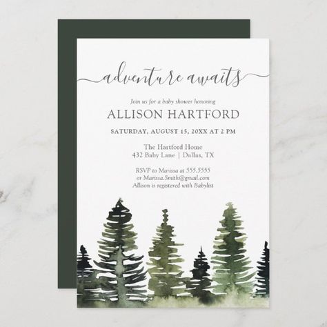 Woodland Little Deer Baby Shower Invitation Watercolor Pine Trees, Forest Wedding Invitations, Trees Wedding, Tree Wedding Invitations, Rustic Baby Shower Invitations, Woodland Watercolor, Rustic Watercolor, Watercolor Baby Shower, Woodland Baby Shower Invitations