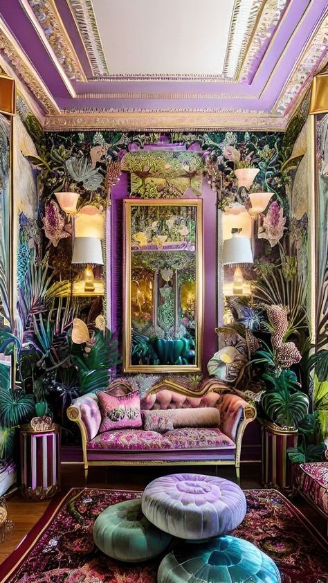 Vintage Maximalist Decor: How To Create A Unique And Vibrant Living Space Maximalist French Decor, Glam Maximalist Decor, Art Deco Maximalist Decor Ideas, Maximalist Mansion, Maximalist Hallway, Eclectic Maximalism Living Room, Jewel Living Room, Maxamilist House, Maximalism Living Room