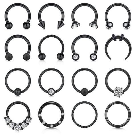 PRICES MAY VARY. [Package]: 16PCS septum piercing jewelry, mixed style give you mutiply wearring outfit, meet your daily needs. [Safety Material]: Septum jewelry made of 316L surgical stainless steel, high polished surface and , perfect for daily using. [Gauge Size]: 16G (1.2mm), Inner diameter of septum ring: 8mm(5/16") [ Application]: These piercing jewelry can be use as nose septum ring, ear piercing, tragus earring hoop, helix hoop, daith earrings, cartilage hoop, septum piercing jewelry and Horseshoe Piercing, 18g Nose Ring, Bijoux Piercing Septum, Rose Gold Nose Ring, Tragus Earrings Hoop, Hoop Septum, Septum Piercing Jewelry, Nose Septum, Septum Nose Rings