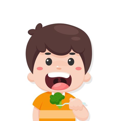 Vector de dibujos animados niño comiendo un brócoli vegetales saludables son un delicioso desayuno. Broccoli Healthy, Clipart Boy, Cartoon Boy, Vector Cartoon, Healthy Vegetables, Delicious Breakfast, Yummy Breakfast, Broccoli, Vector Art