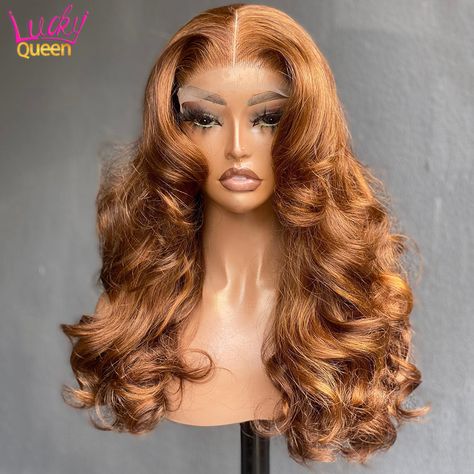 Brown Frontal Wig, Honey Brown Lace Front Wig, Golden Brown Lace Front Wigs, Light Brown Honey Blonde Lace Front Wig, Honey Brown Body Wave Wig, Gold/yellow 28" Wigs, Body Wave, Lace Frontal, Lace Frontal Wig