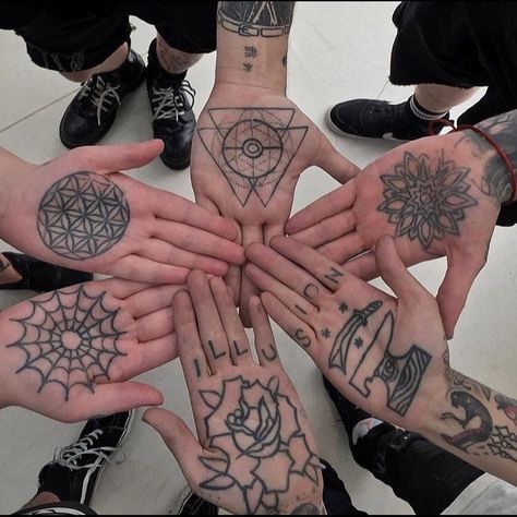 Tattoo On Palm Of Hand, Palm Tattoo Ideas, Palm Size Tattoos Ideas, Hand Palm Tattoos, Palm Size Tattoos, Palm Tattoo, Finger Tats, Hand And Finger Tattoos, Palm Tattoos