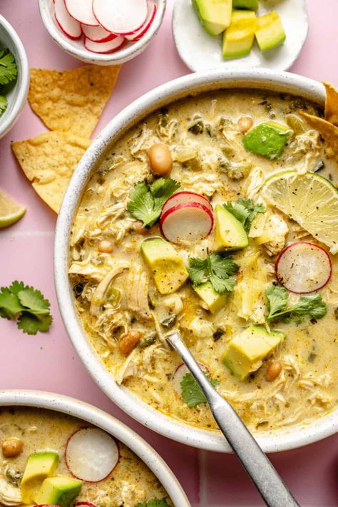 Slow Cooker Green Enchilada Chicken Soup - The Defined Dish Slow Cooker Green Enchilada Chicken Soup, Defined Dish Recipes, Green Salsa Chicken, Green Enchilada Soup, Green Enchilada Chicken Soup, Enchilada Chicken Soup, Enchiladas Crockpot, Chicken Chile Verde, Salsa Verde Chicken Enchiladas