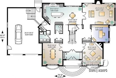 1st level of house plan 2895 Volleyball Bedroom, Home Office With Built Ins, Drummond House Plans, Loft Storage, European Style House, Electrical Layout, Formal Living Room, Room With Fireplace, Corner Fireplace