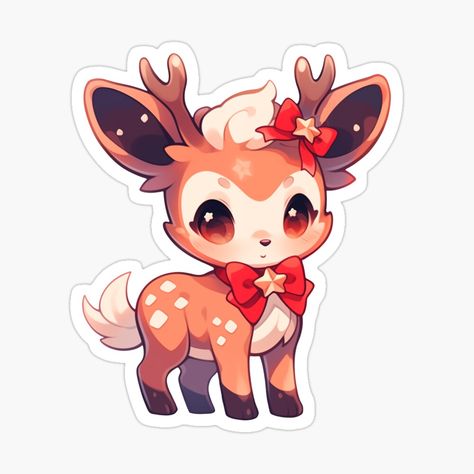 Kawaii Christmas Stickers, Deer Cute Drawing, Deer Drawing Cute, Cute Reindeer Drawing, Christmas Reindeer Drawing, Cute Deer Drawing, Deer Kawaii, Cute Christmas Stickers, Christmas Chibi