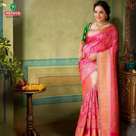 174 Likes, 7 Comments - @pothysofficial on Instagram: “Presenting to you our bridal collection for this wedding season modeled by the ravishing…” Nitya Menon, South Indian Wedding Saree, Nithya Menen, Silk Sarees Online Shopping, Indian Fashion Trends, Latest Indian Saree, Sari Blouse Designs, Indian Sarees Online, Wedding Saree Indian