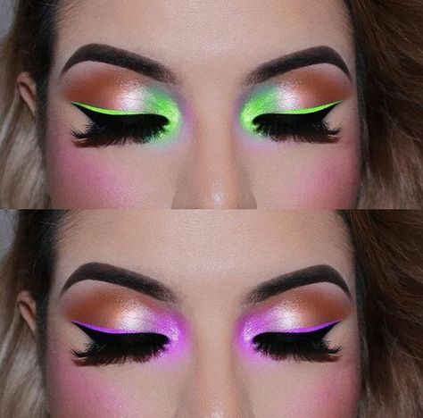 Neon Glow Makeup Ideas, Neon Make Up Looks, Neon Makeup Ideas Eye, Neon Makeup Ideas, Neon Eyeshadow Looks, Blacklight Makeup, Performance Makeup, Carnival Makeup, Neon Birthday