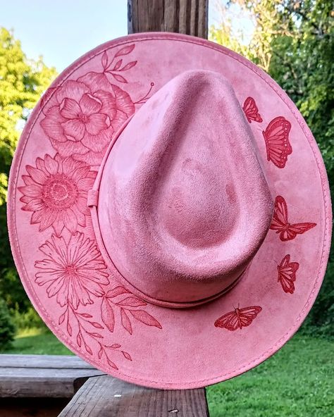 This color is so pretty and I love the butterfly and flower combo! 😍 . . . . #hatburning #burnedhats #rancherhat Hat Burning, Butterfly And Flower, Felt Cowboy Hats, Rancher Hat, Western Style Outfits, Everlasting Life, Hat Ideas, The Butterfly, Style Outfits