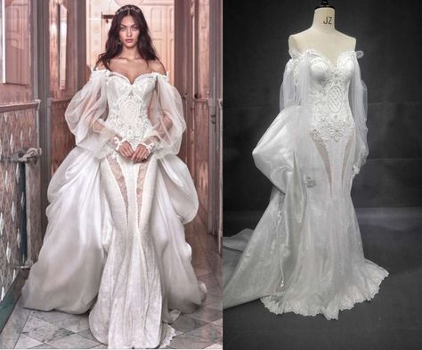 “If the wedding gown you want is out of your price range we can make a less expensive version that will have the sme look but cost way less. We had a #bride request this design in her price range. The original #weddingdress cost over $10,000. We have made a version of the #bridal #design that retails for under $2000. We can work from any of the pictures you have to create your made to order #custom gown. For pricing and more details on how our process works please contact us directly.” Expensive Wedding Dress, How To Dress For A Wedding, Haute Couture Wedding Dress, Couture Bridal Gowns, Couture Wedding Gowns, Galia Lahav, Custom Gown, Haute Couture Dresses, Designer Wedding Gowns