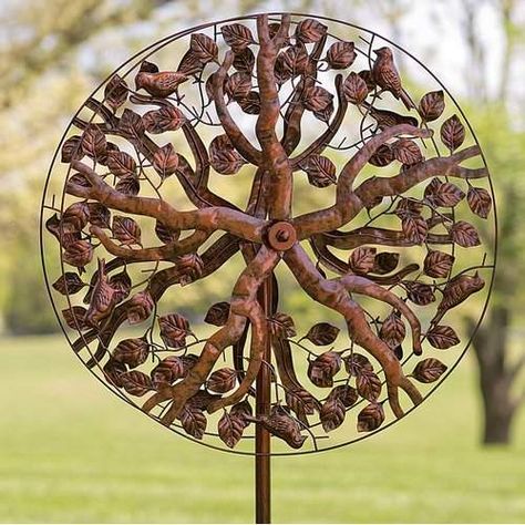 Kinetic Wind Spinners, Garden Wind Spinners, Garden Spinners, Wind Art, Metal Wind Spinners, Outdoor Trees, Wind Sculptures, Metal Tree Wall Art, Kinetic Art