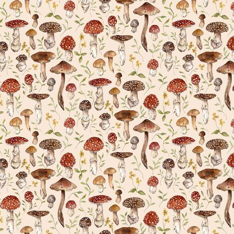 Mushroom Background, Cottagecore Wallpaper, Mushroom Wallpaper, Plant Book, Contemporary Textiles, Vintage Mushroom, Cute Animal Drawings Kawaii, Phone Wallpaper Patterns, Apple Watch Wallpaper