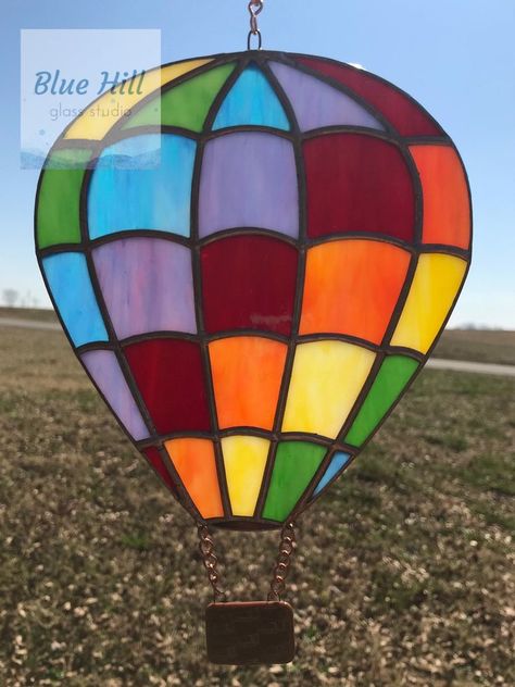 Stained Glass Hot Air Balloon, Glass Hot Air Balloon, Cute Basket, Foil Method, Whimsical Home Decor, Balloon Pictures, Basket Weave Pattern, Glass Diy, Stained Glass Decor