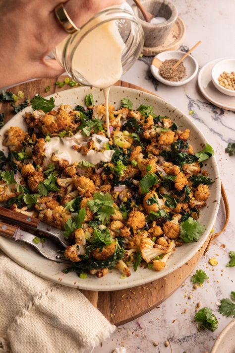 Roasted Cauliflower Salad Is the Perfect End of Summer Meal Cauliflower Greek Salad, Mediterranean Roasted Cauliflower, Califlower Recipes Salads, Salad With Cauliflower, Mediterranean Cauliflower, Cauliflower Salad Recipe, Roasted Cauliflower Salad, Plant Based Diet Recipes, Cauliflower Salad