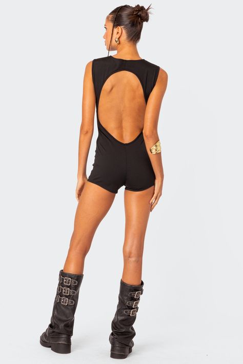 Brynley Open Back Romper Venus Scorpio, Open Back Bodysuit, Scorpio Rising, Visionary Fashion, Micro Shorts, Backless Romper, April 2024, Black Romper, Short Rompers