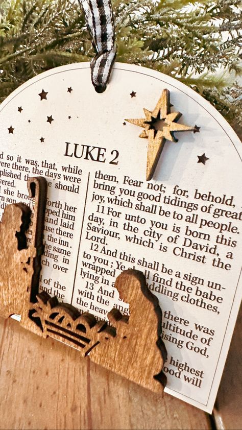 This Luke 2 Scripture Christmas Story Handcrafted Ornament is the perfect way to make your tree stand out this year! This one-of-a-kind ornament is handcrafted and features the famous Luke 2 scripture Christmas story. Brighten your holidays with this eye-catching reminder of the true meaning of Christmas! Jesus Decorations Christmas, Christmas Jesus Decoration, Jesus Christmas Crafts, Christian Christmas Ornaments, 2024 Ornaments, Scripture Christmas, Christian Christmas Decorations, The Christmas Story, Christ Centered Christmas